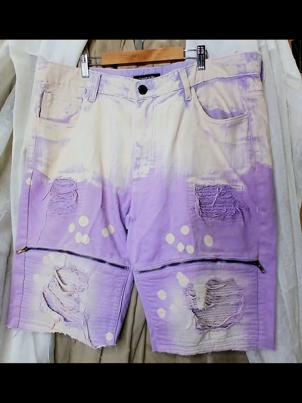 Legendary Whitetails Purple and White Dip-Dye Distressed Jean Shorts